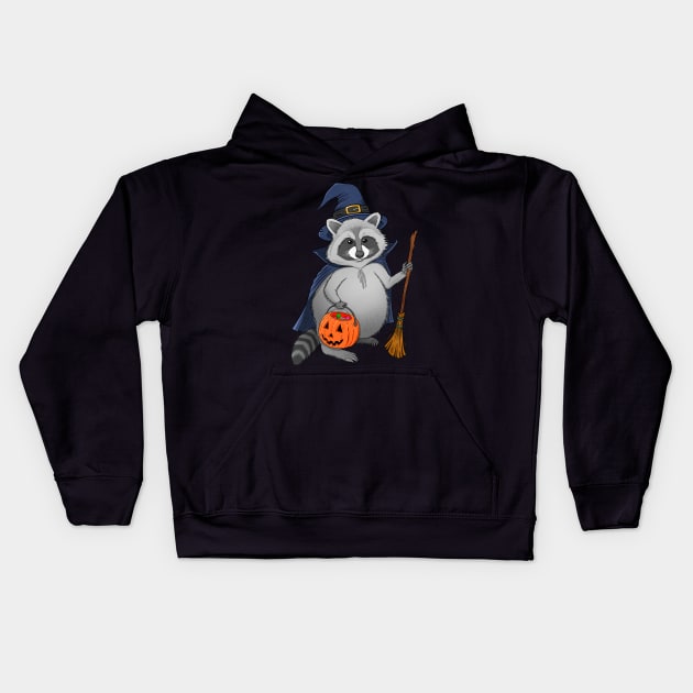 Raccoon Witch Kids Hoodie by Justanos